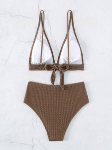 Conjunto de bikini con sostén sólido y Bottom de baño con cintura alta para verano en la playa