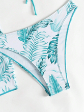 Cargar imagen en el visor de la galería, Conjunto de bikini tropical con estampado de patchwork y cuello redondo, para playa de verano