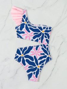 Traje De Baño De Un Solo Hombro con detalles floral