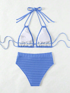 Conjunto de bikini con lazo en el cuello simple para mujer