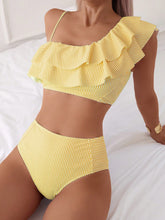 Cargar imagen en el visor de la galería, Conjunto de bikini para mujer con rayas y volantes para el verano, vacaciones y playa