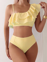 Cargar imagen en el visor de la galería, Conjunto de bikini para mujer con rayas y volantes para el verano, vacaciones y playa