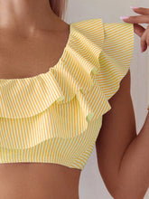 Cargar imagen en el visor de la galería, Conjunto de bikini para mujer con rayas y volantes para el verano, vacaciones y playa