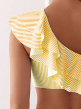 Cargar imagen en el visor de la galería, Conjunto de bikini para mujer con rayas y volantes para el verano, vacaciones y playa