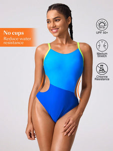 Traje de baño de una pieza espalda abierta, recortes y cobertura deportiva