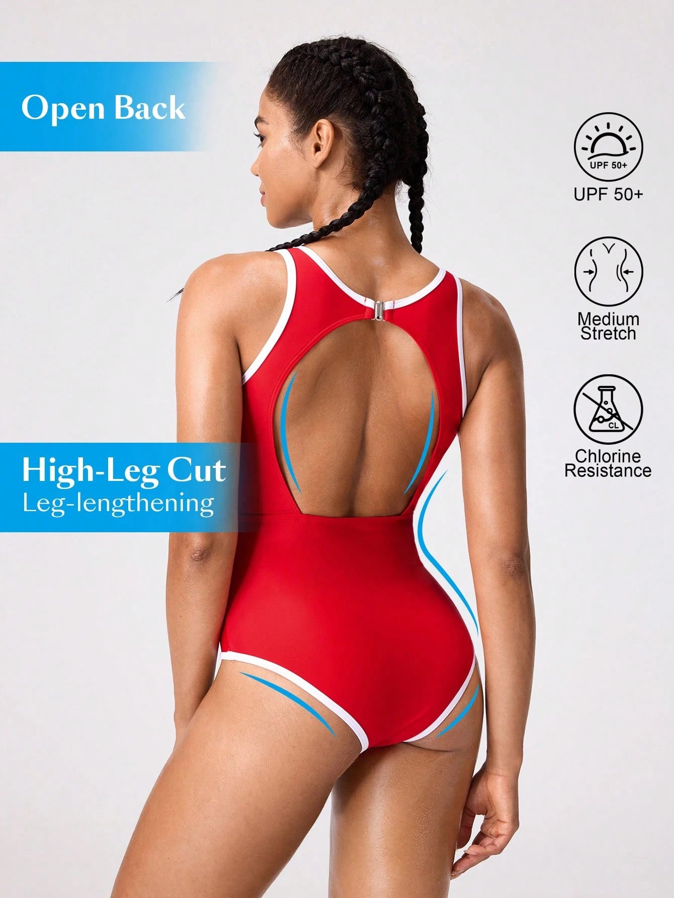 Traje de baño de una pieza con ribete de contraste rojo