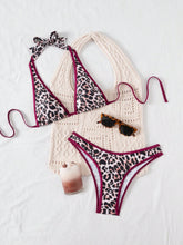 Cargar imagen en el visor de la galería, 2 piezas Conjunto de Bikini estampado de leopardo con top triangular con tirantes y espalda descubierta