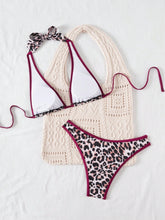 Cargar imagen en el visor de la galería, 2 piezas Conjunto de Bikini estampado de leopardo con top triangular con tirantes y espalda descubierta