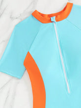 Cargar imagen en el visor de la galería, Traje de baño de una pieza con cremallera y mangas cortas