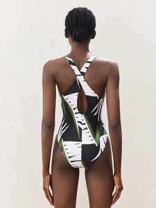 Traje de baño entero con tirantes finos y detalles metal