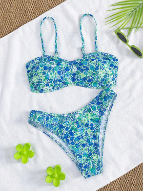 Conjunto de bikini con estampado con tirantes desmontables