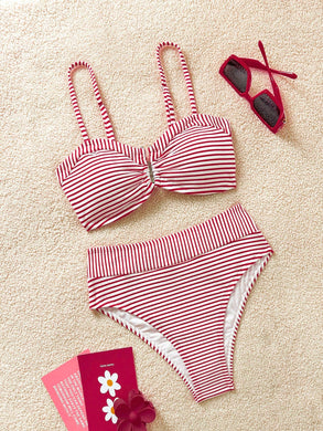 Conjunto de bikini de dos piezas con estampado de rayas