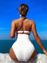 Cargar imagen en el visor de la galería, Traje de baño monokini para mujer de unicolor con ribete de volantes y huecos, perfecto para vacaciones en la playa