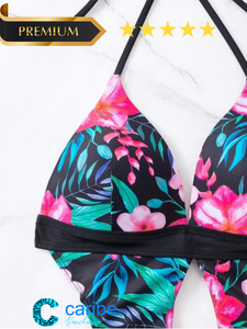 Bañador una pieza tropical & con estampado floral con abertura halter