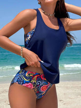 Cargar imagen en el visor de la galería, Conjunto de tankini de chaleco estampado al azar para mujeres (3 piezas)