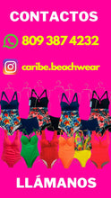 Cargar imagen en el visor de la galería, Traje de baño de una sola pieza con estampado completo de playa de verano para mujer con corpiño halter y espalda descubierta, con conjutno de falda anudada, 2 piezas