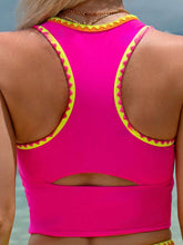 Cargar imagen en el visor de la galería, Conjunto de tankini de dos piezas para mujeres, con color bloque y ribete de contraste neón, traje de baño de playa para el verano