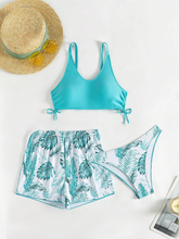 Cargar imagen en el visor de la galería, Conjunto de bikini tropical con estampado de patchwork y cuello redondo, para playa de verano