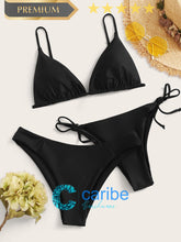 Cargar imagen en el visor de la galería, 👙Bikini tanga con cord&oacute;n lateral tri&aacute;ngulo  (3 Piezas)  L / Negro  Caribe Beachwear