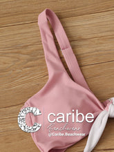 Cargar imagen en el visor de la galería, Ba&ntilde;ador una pieza con abertura con cord&oacute;n delantero de color combinado    Caribe Beachwear