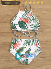 Cargar imagen en el visor de la galería, 👙Bikini de cintura alta top tropical con tiras cruzadas    Caribe Beachwear