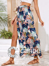 Cargar imagen en el visor de la galería, Falda cover up con estampado tropical con cord&oacute;n lateral con abertura    Caribe Beachwear