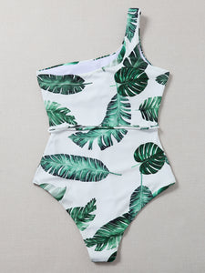 Ba&ntilde;ador una pieza con un hombro tropical    Caribe Beachwear
