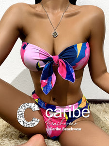 👙Bikini bandeau con nudo delantero    Caribe Beachwear