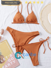 Cargar imagen en el visor de la galería, 👙Bikini tanga con cord&oacute;n lateral tri&aacute;ngulo  (3 Piezas)  L / Marr&oacute;n  Caribe Beachwear