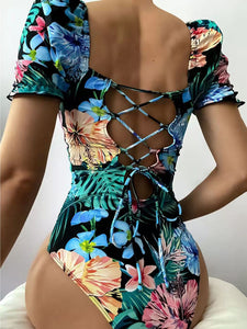 Ba&ntilde;ador una pieza floral tropical    Caribe Beachwear