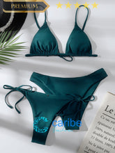 Cargar imagen en el visor de la galería, 👙Bikini tanga con cord&oacute;n lateral tri&aacute;ngulo  (3 Piezas)  L / Verde Oscuro  Caribe Beachwear