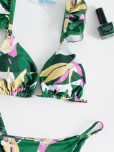 Cargar imagen en el visor de la galería, 👙Bikini tanga tri&aacute;ngulo con estampado de planta con falda de playa    Caribe Beachwear