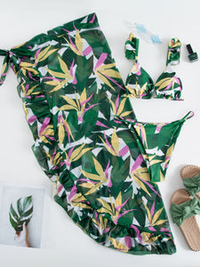 👙Bikini tanga tri&aacute;ngulo con estampado de planta con falda de playa    Caribe Beachwear