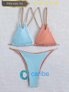 👙Bikini con tanga tri&aacute;ngulo de color combinado    Caribe Beachwear