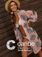 Cargar imagen en el visor de la galería, Kimono con estampado tropical de hombros ca&iacute;dos sin bikini  L / Rosa vieja  Caribe Beachwear