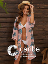 Cargar imagen en el visor de la galería, Kimono con estampado tropical de hombros ca&iacute;dos sin bikini    Caribe Beachwear