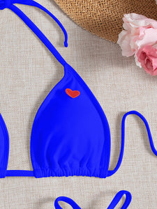 👙Bikini con cord&oacute;n lateral tri&aacute;ngulo con parche de coraz&oacute;n    Caribe Beachwear