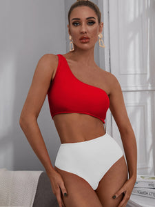 Ba&ntilde;ador una pieza con aro de dos  colores  XL / Rojo y blanco  Caribe Beachwear