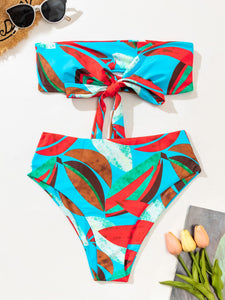 👙Bikini de cintura alta bandeau tropical  L / Multicolor  Caribe Beachwear