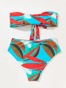 👙Bikini de cintura alta bandeau tropical    Caribe Beachwear