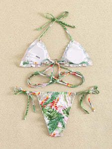 👙Bikini halter con tira cruzada tropical    Caribe Beachwear