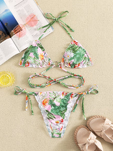 👙Bikini halter con tira cruzada tropical    Caribe Beachwear