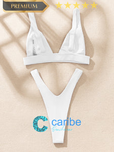 👙Bikini cortado alto de cuello V    Caribe Beachwear