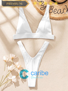 👙Bikini cortado alto de cuello V    Caribe Beachwear