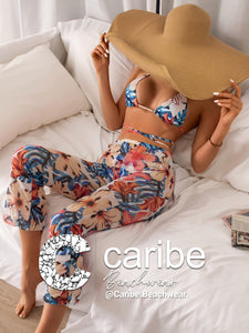 👙Bikini micro tri&aacute;ngulo tropical floral (3 Piezas)  XL  Caribe Beachwear