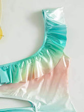 Cargar imagen en el visor de la galería, Ba&ntilde;ador una pieza con abertura con volante de color met&aacute;lico    Caribe Beachwear