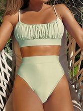 Cargar imagen en el visor de la galería, 👙Bikini de cintura alta fruncido  L / Verde Oliva  Caribe Beachwear