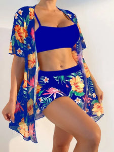 Bañador bikini con estampado tropical con kimono