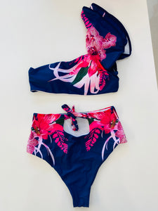Conjunto de bikini floral de dos piezas para mujer, bañador con sujetador acolchado con volados, traje de baño, ropa de playa, 2023